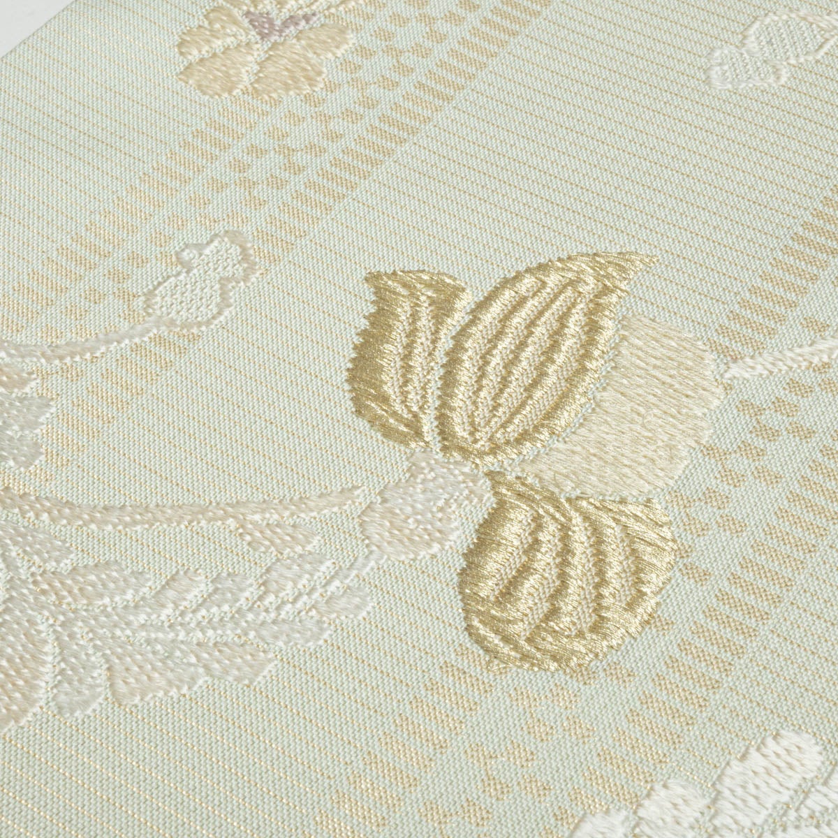 未使用品】袋帯 唐織 流麗 花唐草 ペールグリーン 金糸入 西陣織 正絹