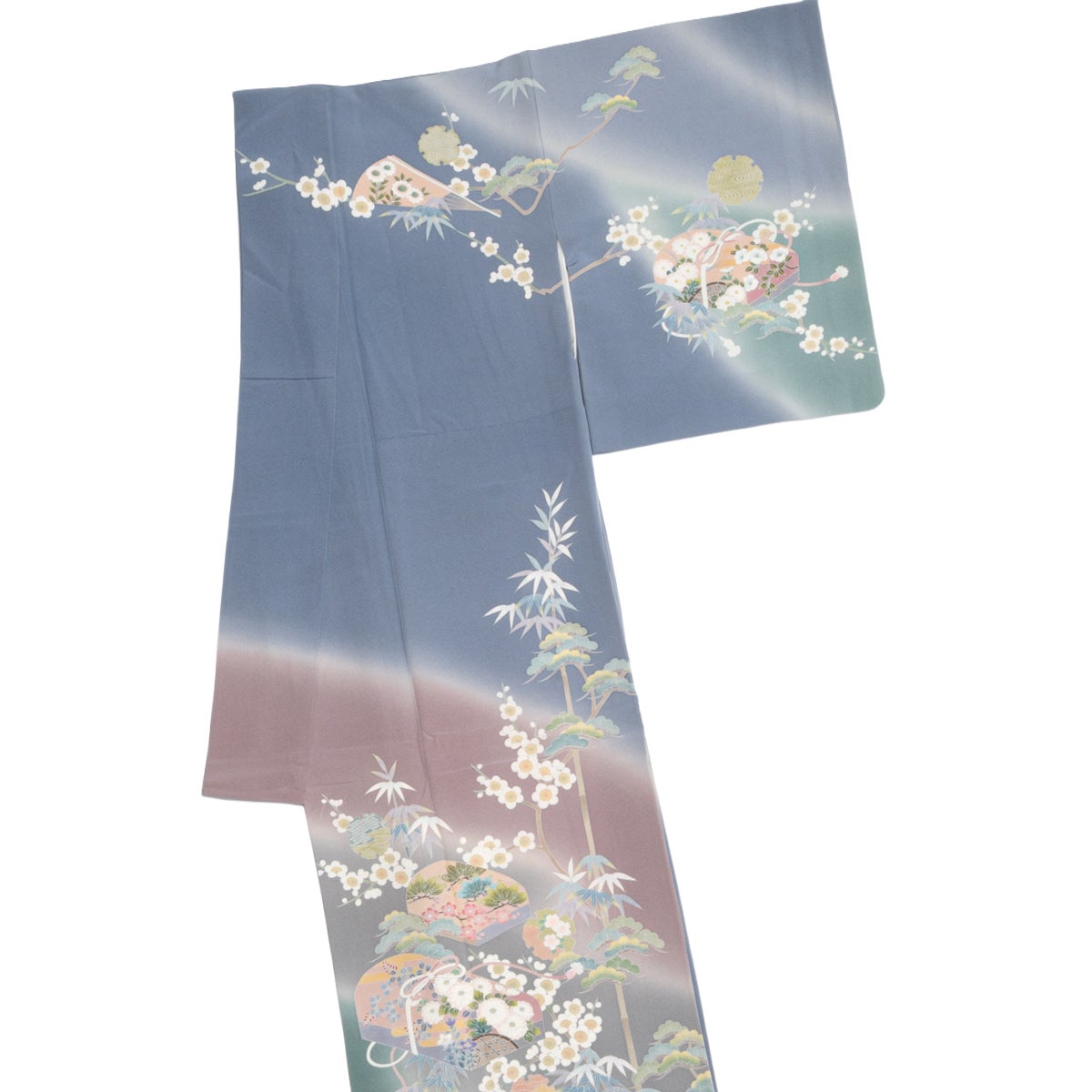 訳アリ品】訪問着 友禅 吉祥文様尽くし ブルーグレー マルチカラー正絹