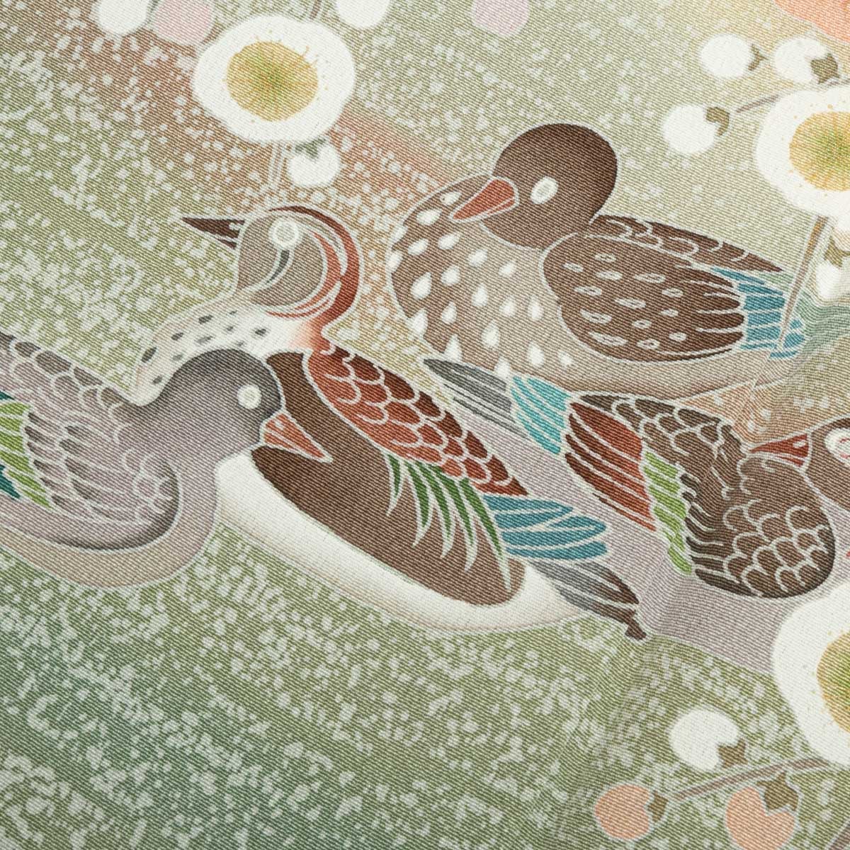 長身の方へ】訪問着 友禅 作家物 春水 梅 薔薇 鳥文様 イエロー
