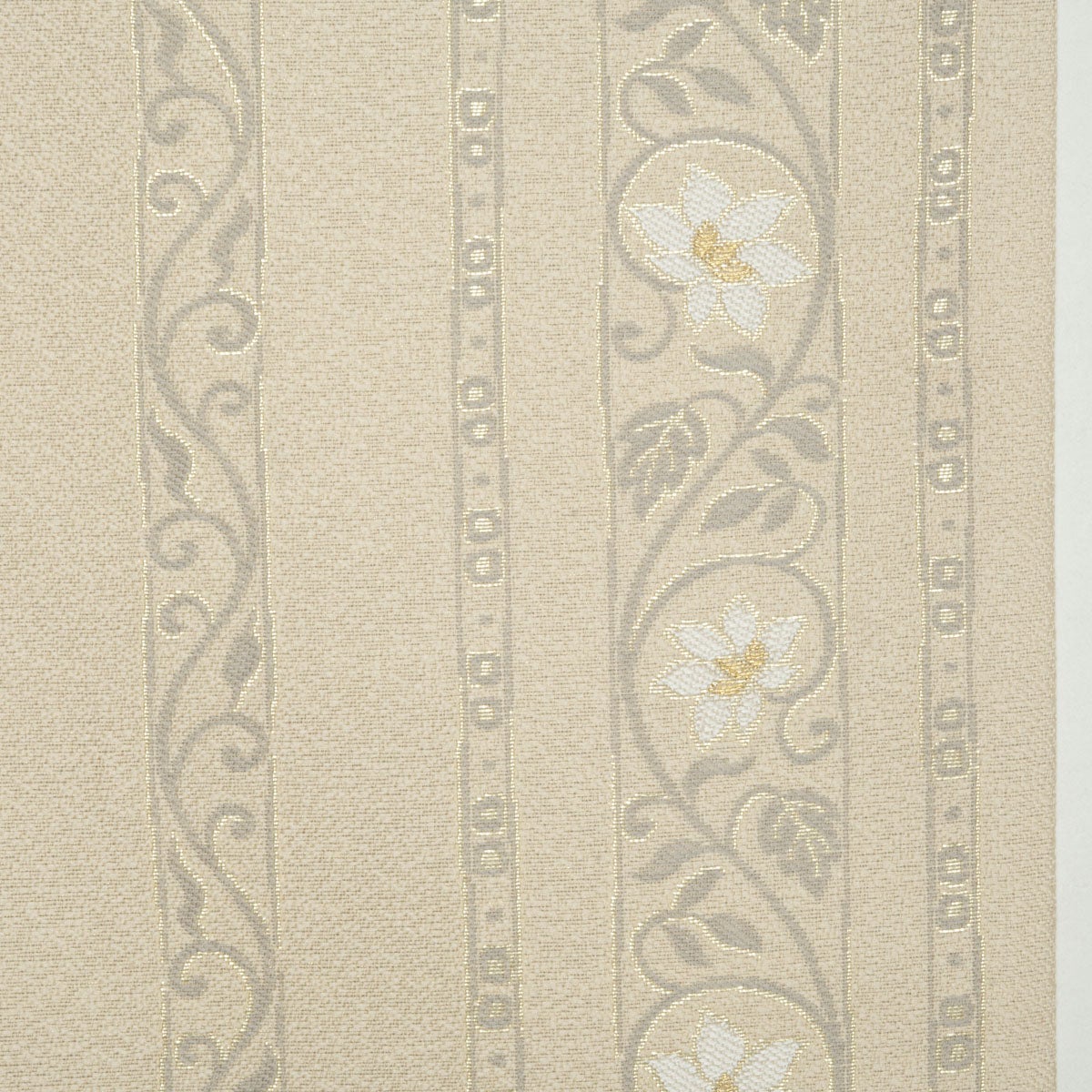 未使用品】袋帯 花唐草 唐草文 幾何柄 金糸入り ベージュ 西陣織 正絹