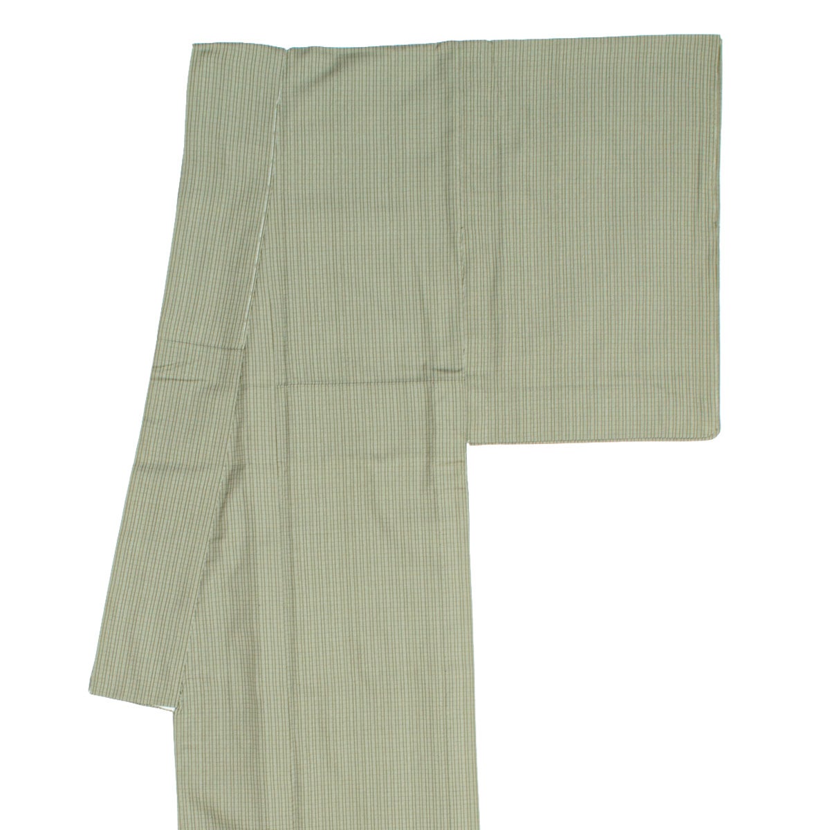 秋用単衣】小紋 縞 格子 麹塵 白 正絹 身丈：約153.5cm 裄：約64.5cm