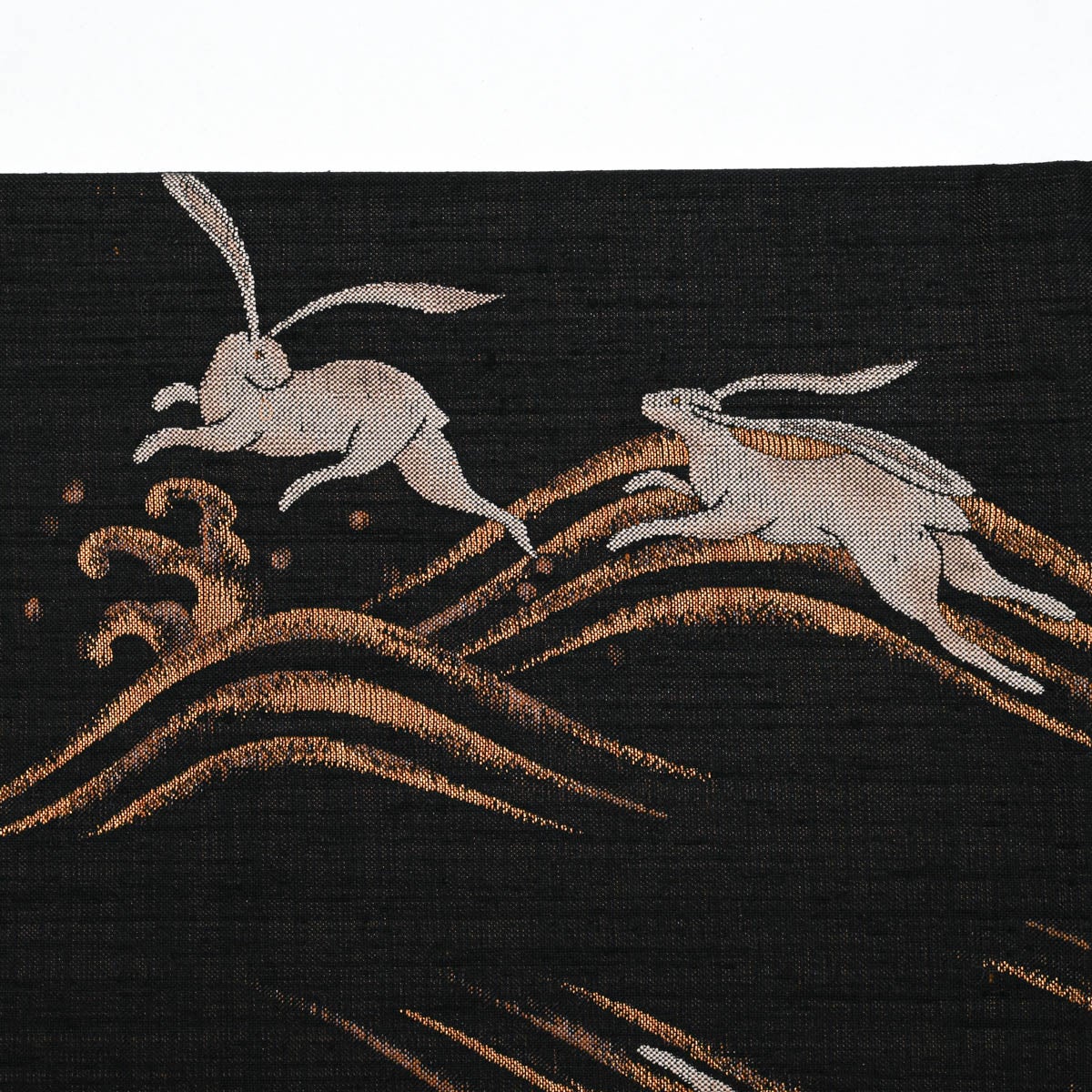 染色工芸作家 故：田中良和】洒落袋帯 白兎 飛翔 波文 未使用品 茶黒