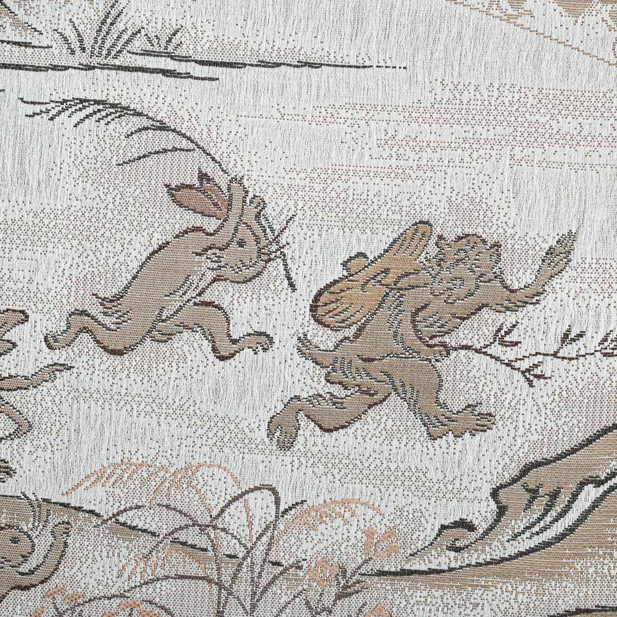 未使用品】しゃれ袋帯 京都栂尾 高山寺 鳥獣戯画 絵巻風意匠 グレー