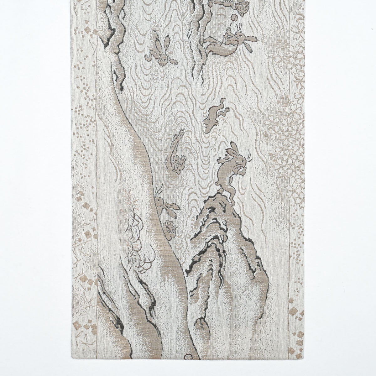 未使用品】しゃれ袋帯 京都栂尾 高山寺 鳥獣戯画 絵巻風意匠 グレー