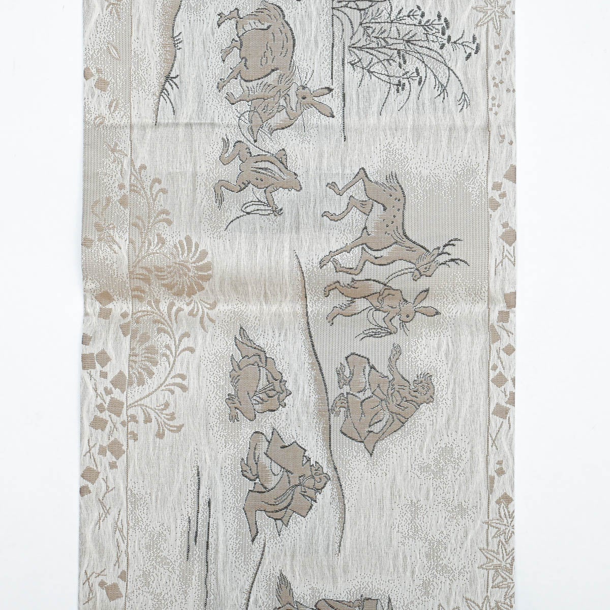 未使用品】しゃれ袋帯 京都栂尾 高山寺 鳥獣戯画 絵巻風意匠 グレー