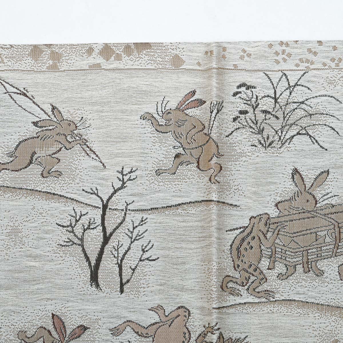 未使用品】しゃれ袋帯 京都栂尾 高山寺 鳥獣戯画 絵巻風意匠 グレー