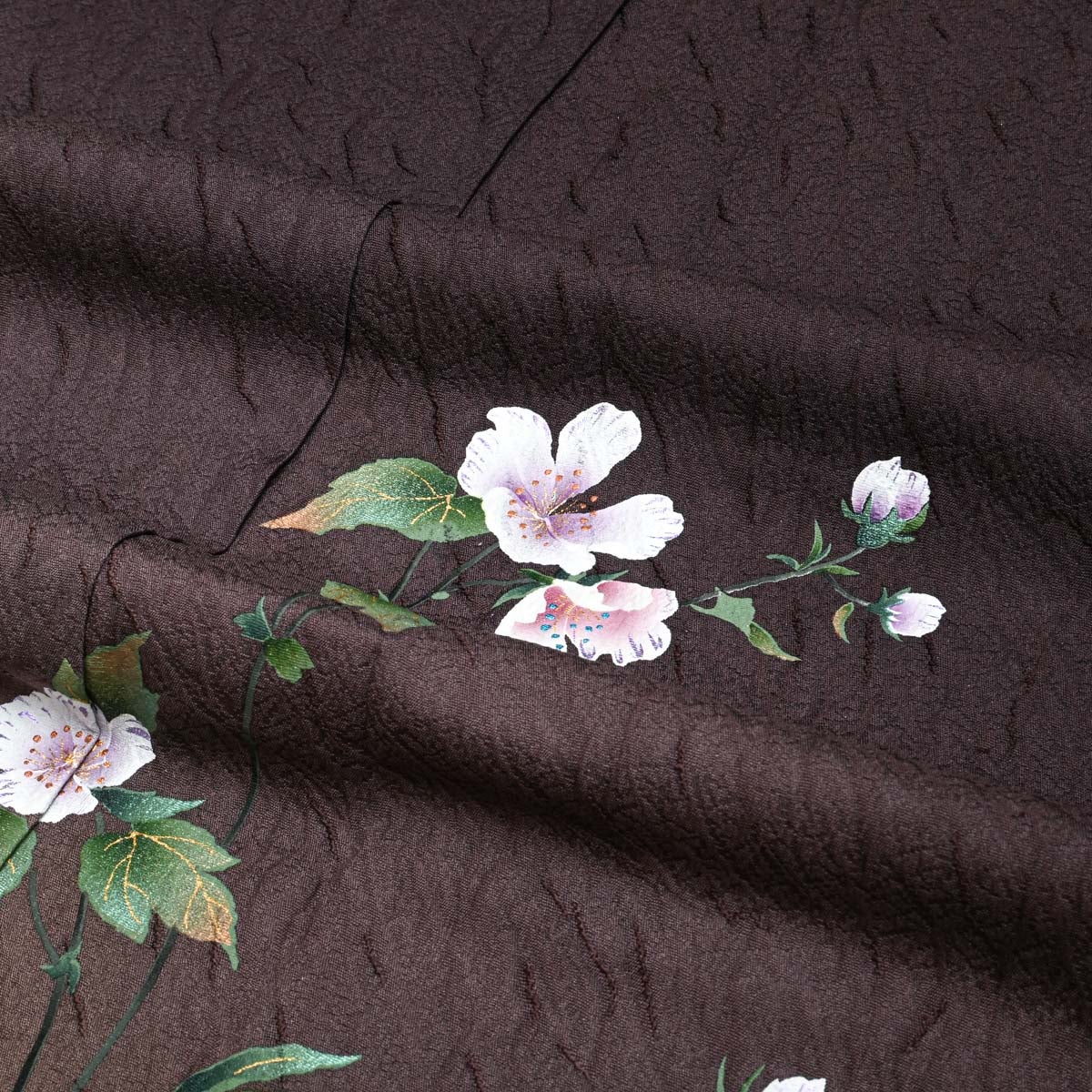 長身でふくよかな方へ】 訪問着 友禅 植物の図 黒鳶色 正絹 袷 身丈
