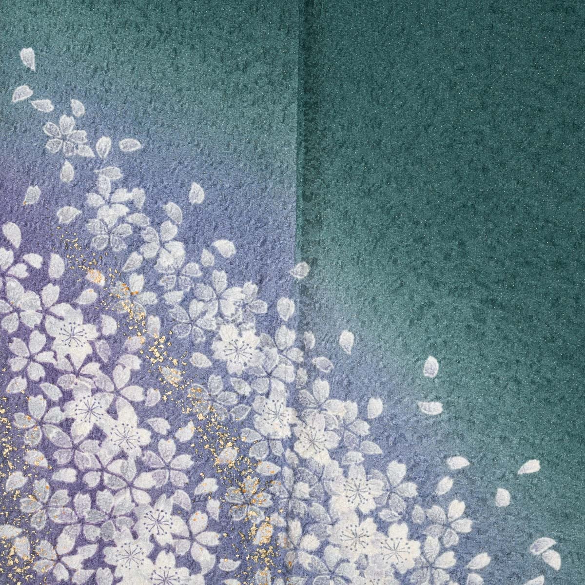 訪問着 友禅 幽玄 桜の花の図 フォレストグリーン 青紫 正絹 袷 身丈