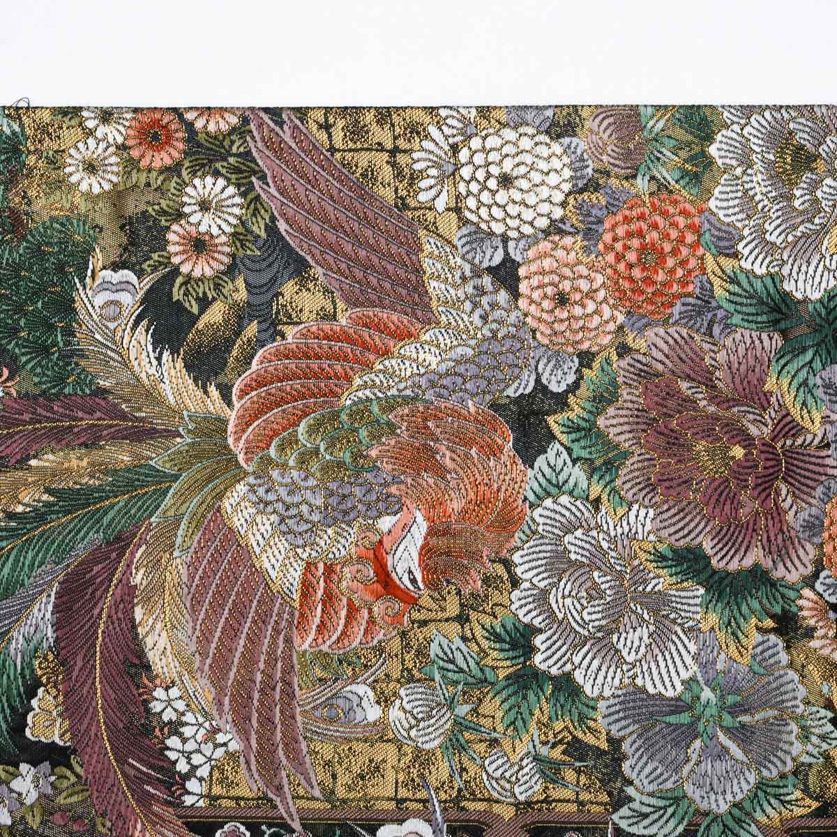 未使用品】袋帯 美品 鳳凰 百花 唐花文 本漆本金箔 黒地 西陣織 正絹