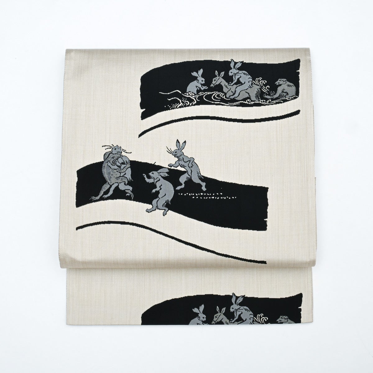 鳥獣戯画】洒落袋帯 美品 陣屋織 京都栂尾 高山寺 鳥獣人物戯画 オフ