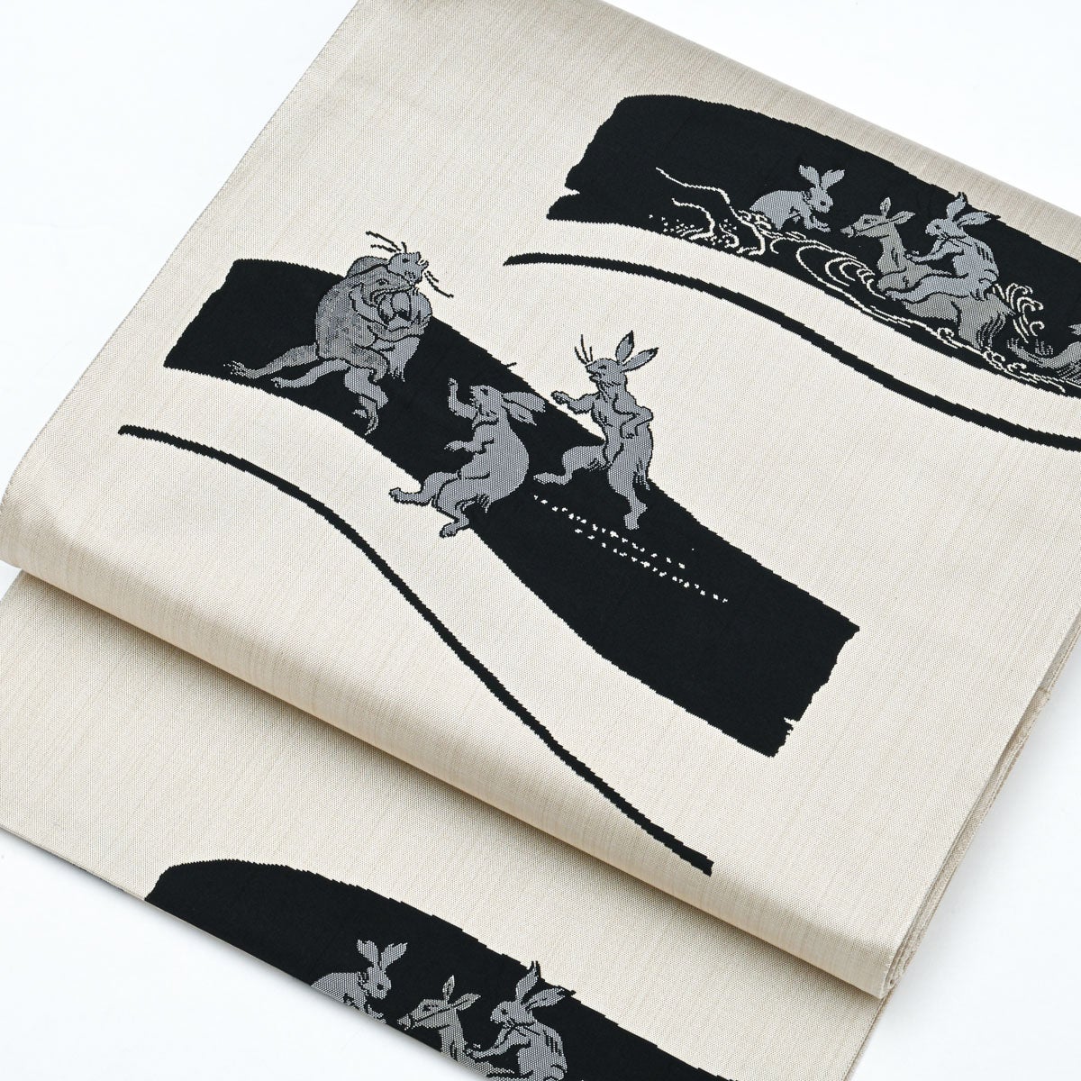 鳥獣戯画】洒落袋帯 美品 陣屋織 京都栂尾 高山寺 鳥獣人物戯画 オフ
